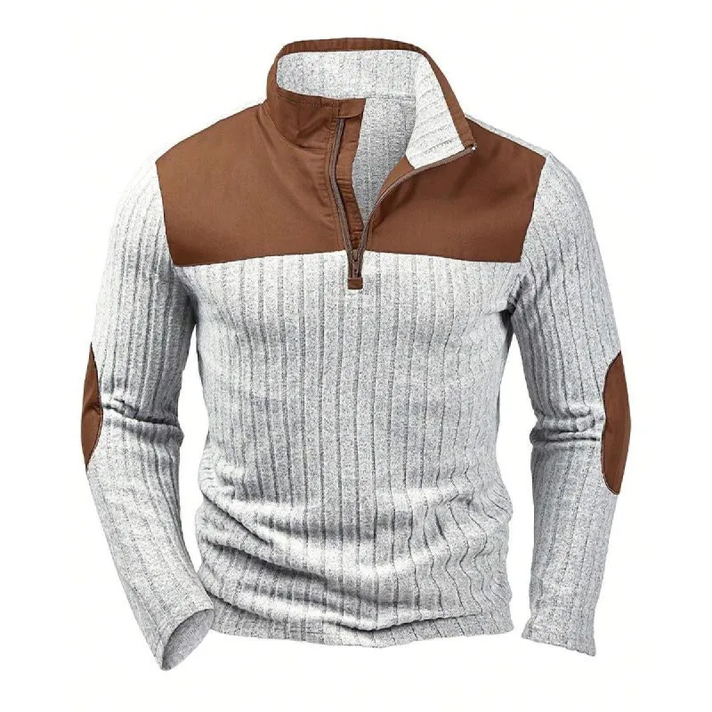 Men's Vintage Stand Collar Knitted Patchwork Sweatshirt 00945916X sold by Manly