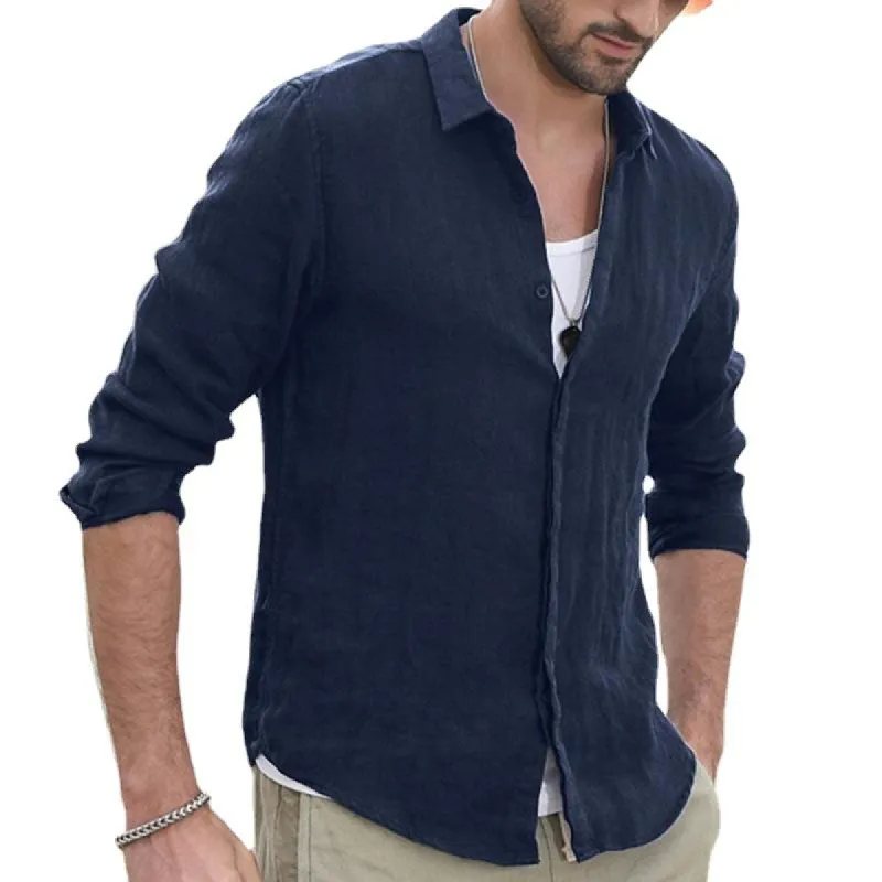 Men's Classic Casual Solid Color Cotton and Linen Long Sleeve Shirt 74893540K sold by Manly