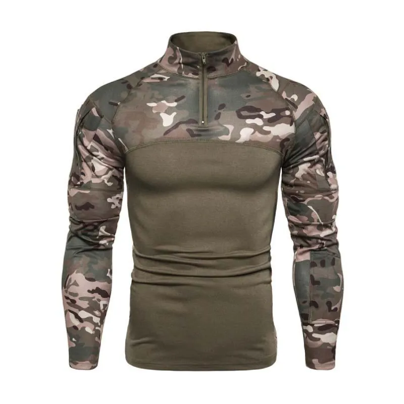 Men's Classic Casual Camouflage Stitching Zipper Stand Collar Long Sleeve T-shirt 41071004K sold by Manly
