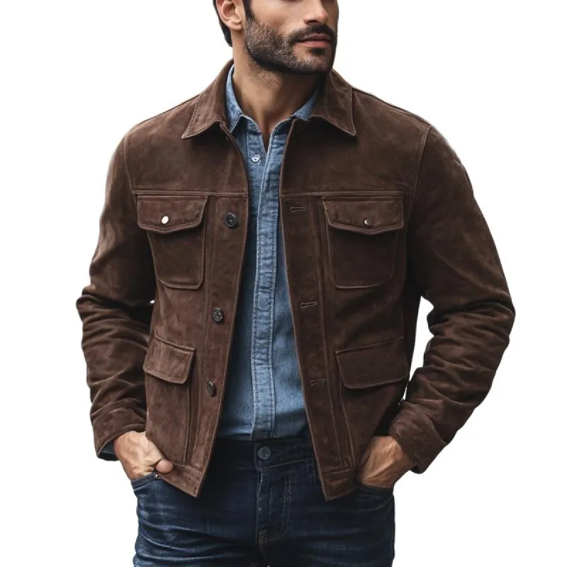 Men's Brown Suede Button Jacket 78056690U sold by Manly