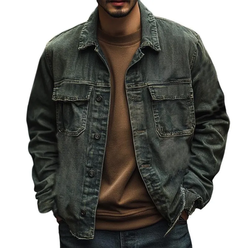 Men's Washed Distressed Denim Jacket 54936841U sold by Manly