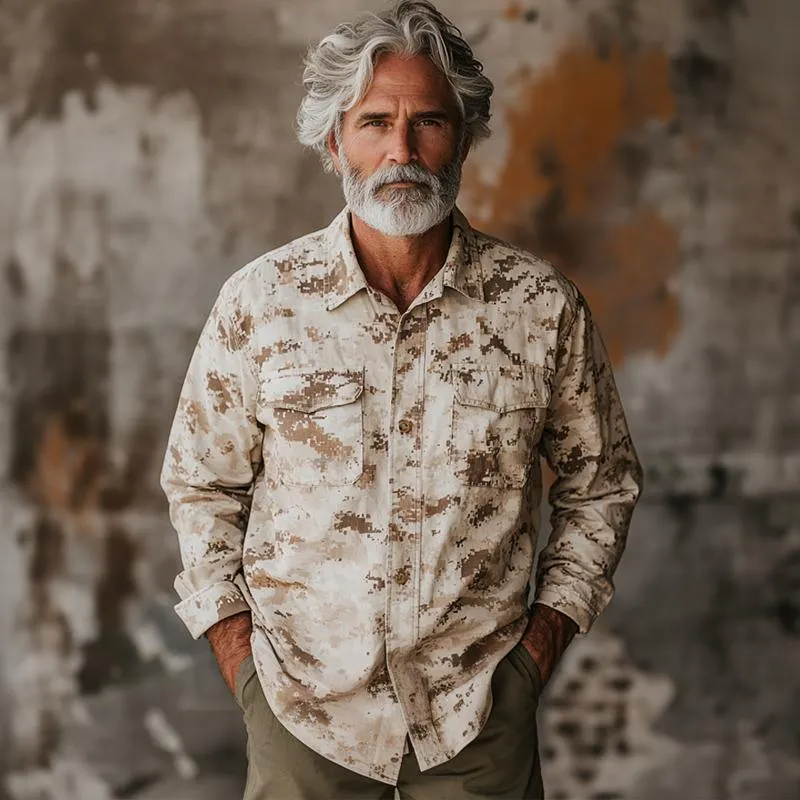 Men's Khaki Camouflage Print Long Sleeve Shirt 37501233U sold by Manly product image thumbnail 3