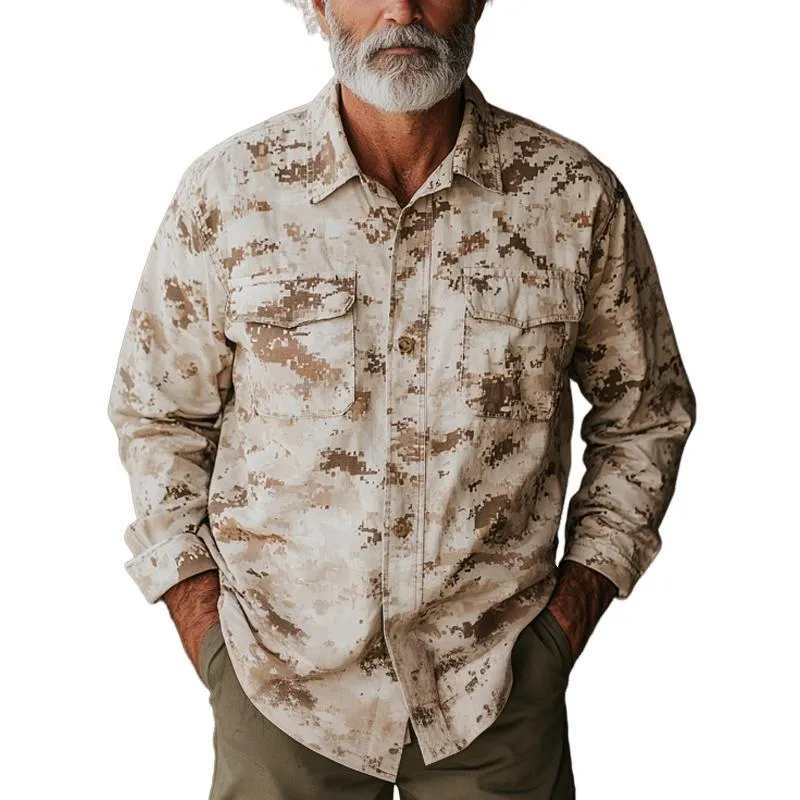 Men's Khaki Camouflage Print Long Sleeve Shirt 37501233U sold by Manly