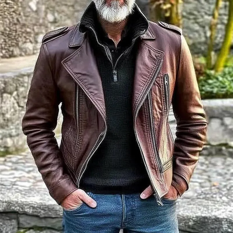 Men's Biker Solid Vintage Zip-Up Leather Jacket 40619329X sold by Manly product image thumbnail 2