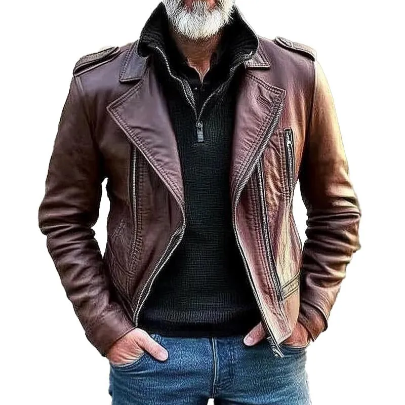Men's Biker Solid Vintage Zip-Up Leather Jacket 40619329X sold by Manly