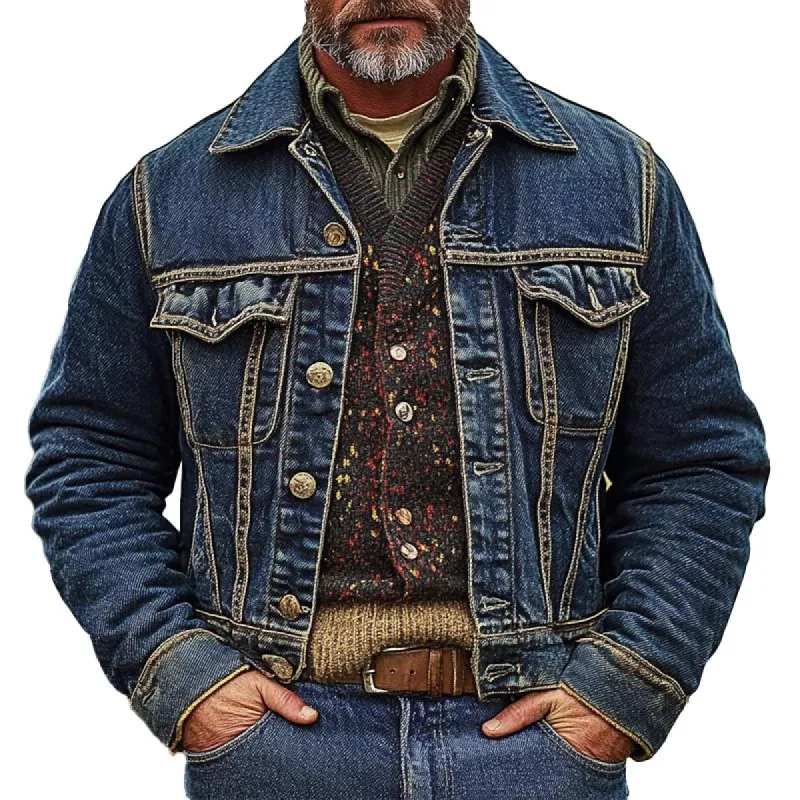 Men's Vintage Lapel Denim Jacket 43894685X sold by Manly