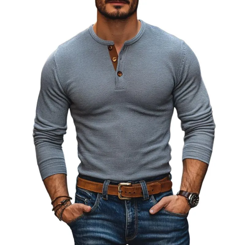 Men's Casual Waffle Henley Neck Slim Fit Long Sleeve T-Shirt 09898913M sold by Manly