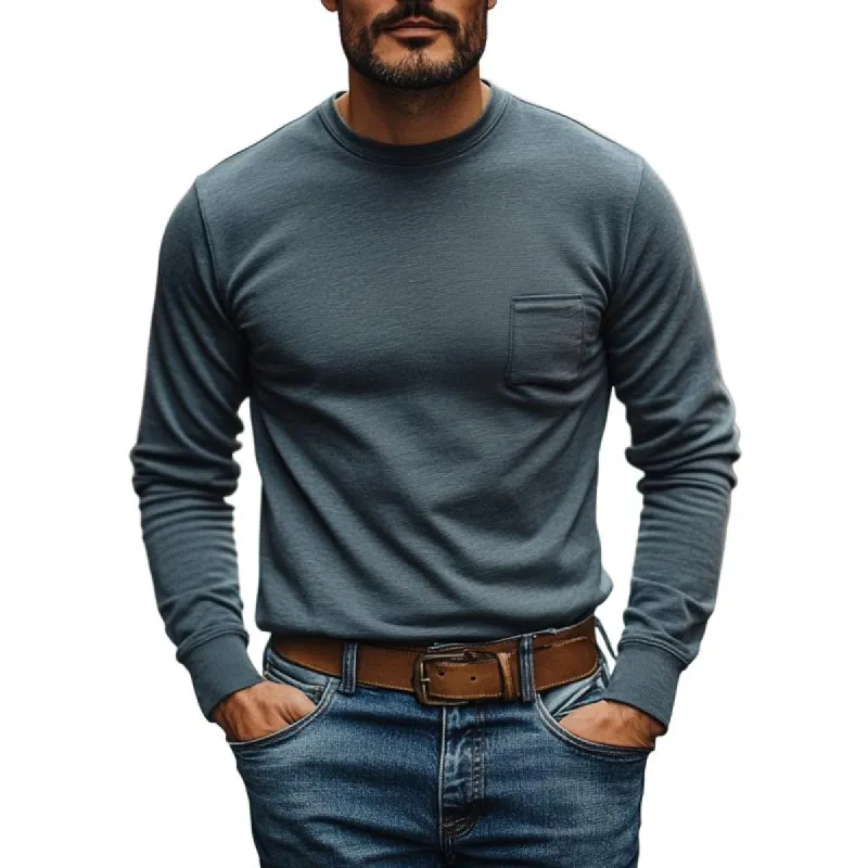 Men's Casual Cotton Blended Round Neck Patch Pocket Slim Fit Long Sleeve T-Shirt 62533181M sold by Manly