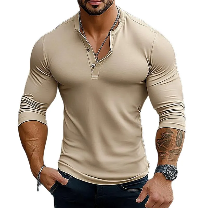 Men's Casual Cotton Henley Collar Slim Fit Long Sleeve T-Shirt 50283362M sold by Manly