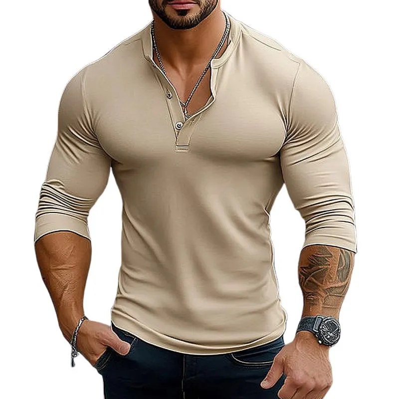 Men's Casual Cotton Henley Collar Slim Fit Long Sleeve T-Shirt 50283362M sold by Manly