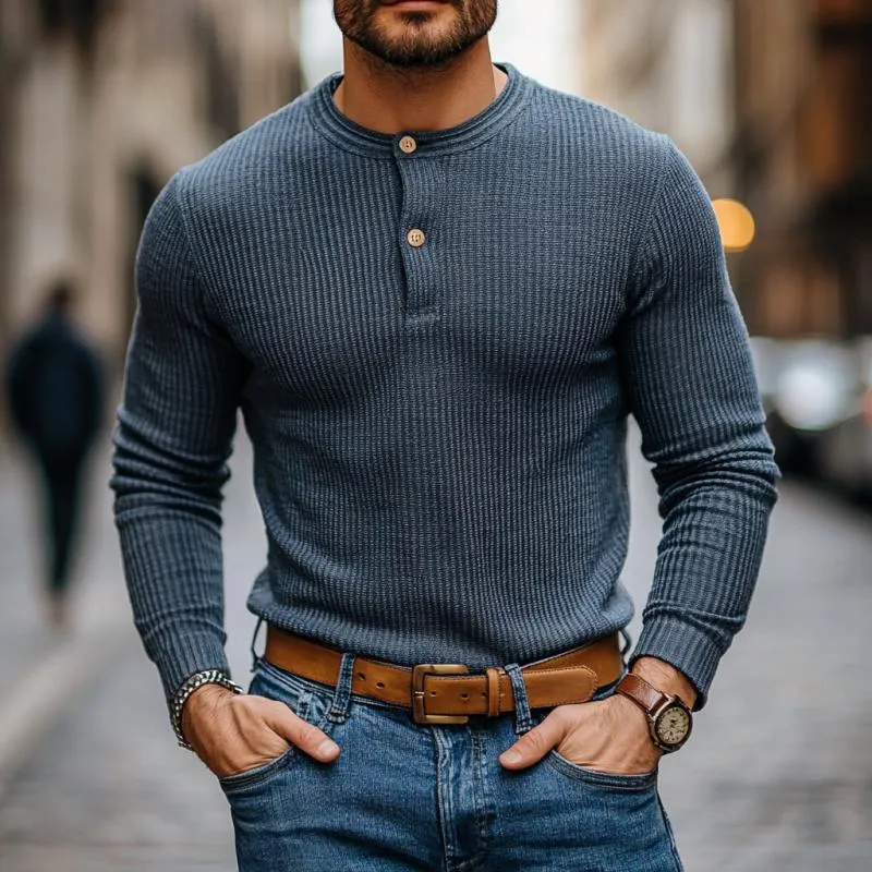 Men's Casual Striped Henley Collar Slim Fit Long Sleeve T-Shirt 30215428M sold by Manly product image thumbnail 2