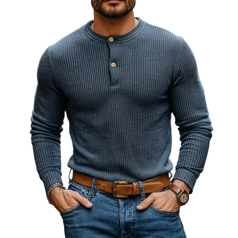 Men's Casual Striped Henley Collar Slim Fit Long Sleeve T-Shirt 30215428M sold by Manly