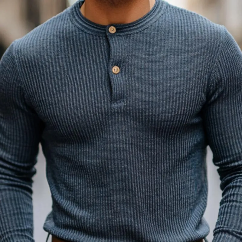 Men's Casual Striped Henley Collar Slim Fit Long Sleeve T-Shirt 30215428M sold by Manly product image thumbnail 3