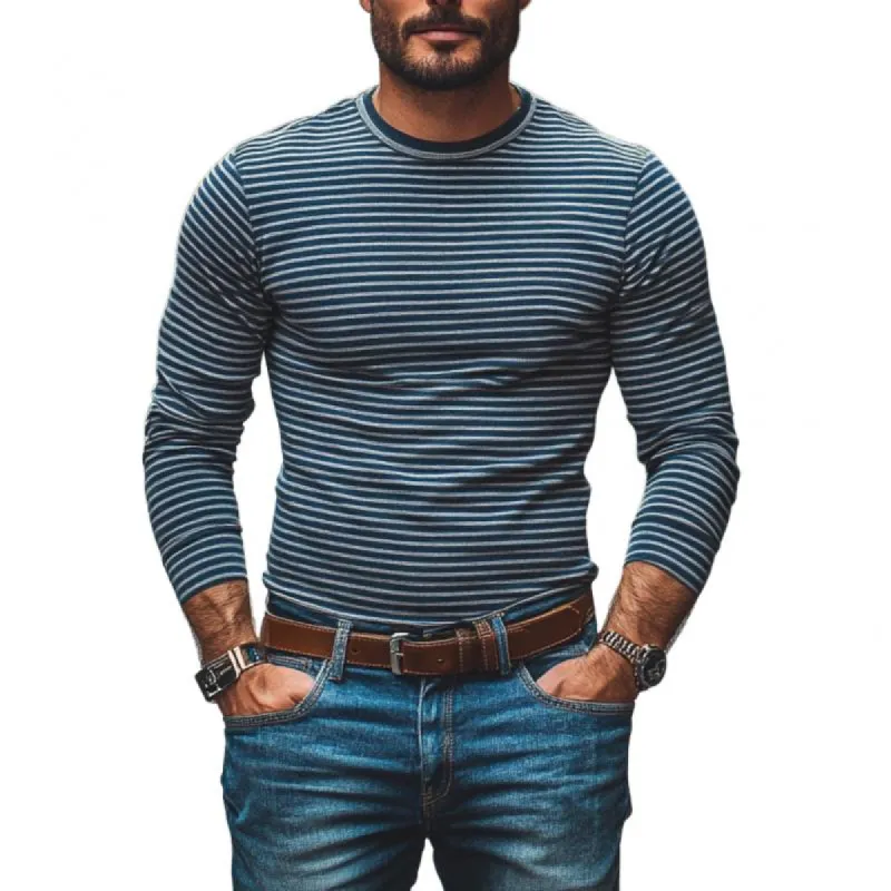 Men's Casual Cotton Blended Round Neck Striped Slim Fit Long Sleeve T-Shirt 38766765M sold by Manly