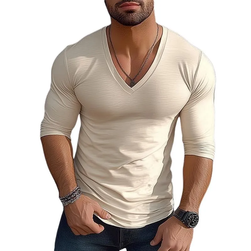 Men's Casual Cotton V-neck Slim Fit Long Sleeve T-shirt 12846632M sold by Manly