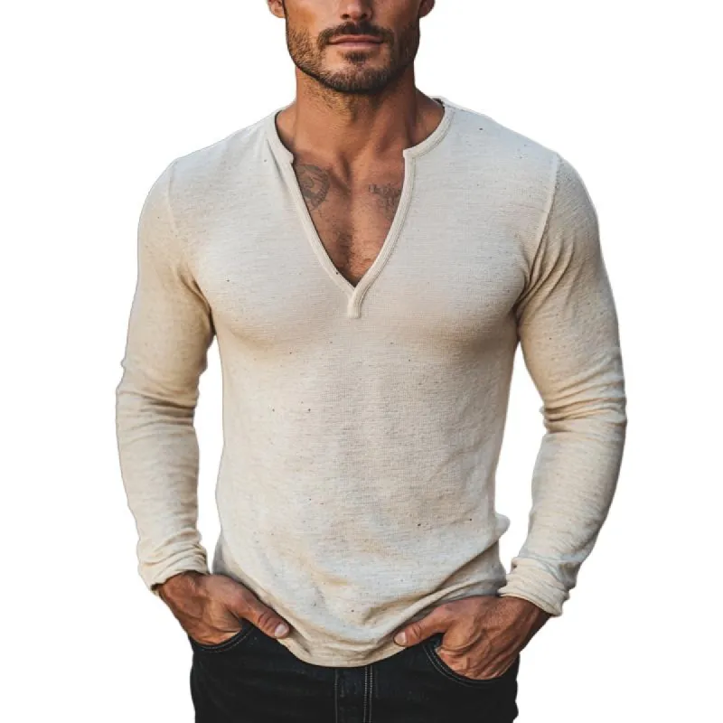 Men's Casual Cotton V-neck Slim Fit Long Sleeve T-shirt 43811204M sold by Manly