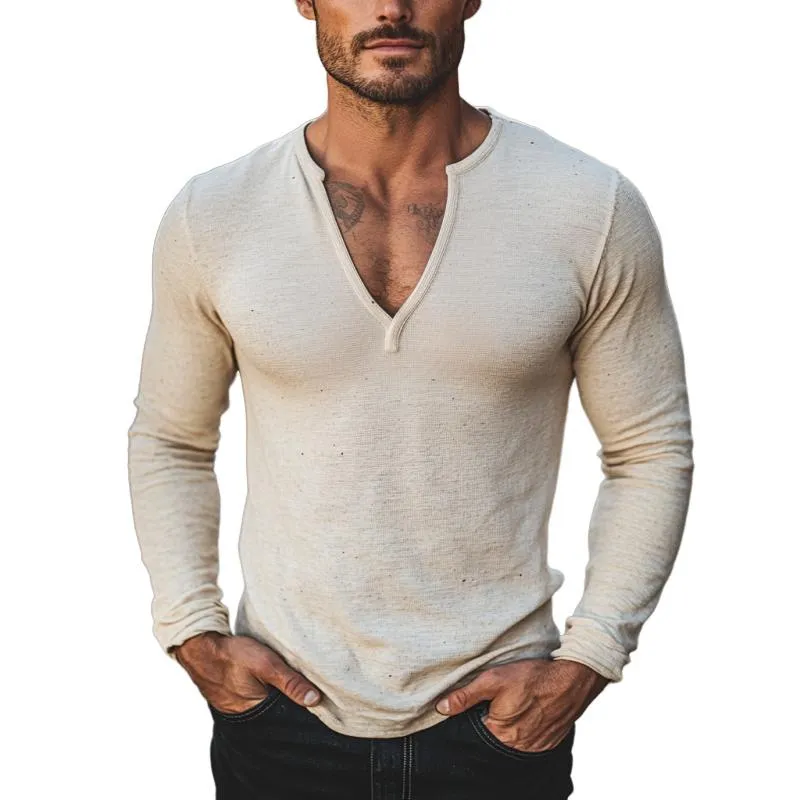 Men's Casual Cotton V-neck Slim Fit Long Sleeve T-shirt 43811204M sold by Manly