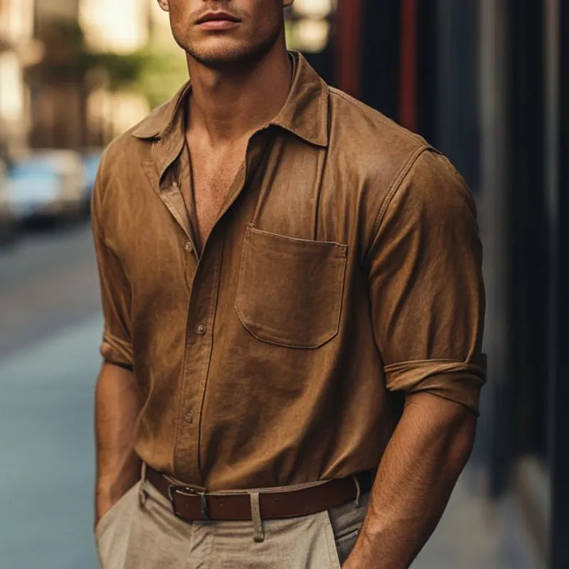 Men's Casual Leather Shirt 80420779F sold by Manly product image thumbnail 2