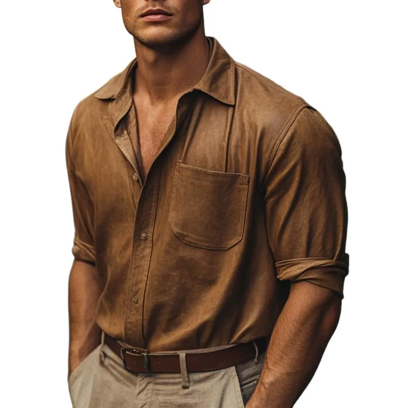 Men's Casual Leather Shirt 80420779F sold by Manly