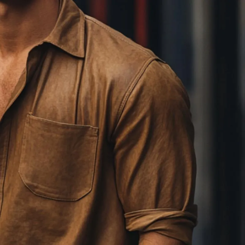 Men's Casual Leather Shirt 80420779F sold by Manly product image thumbnail 3