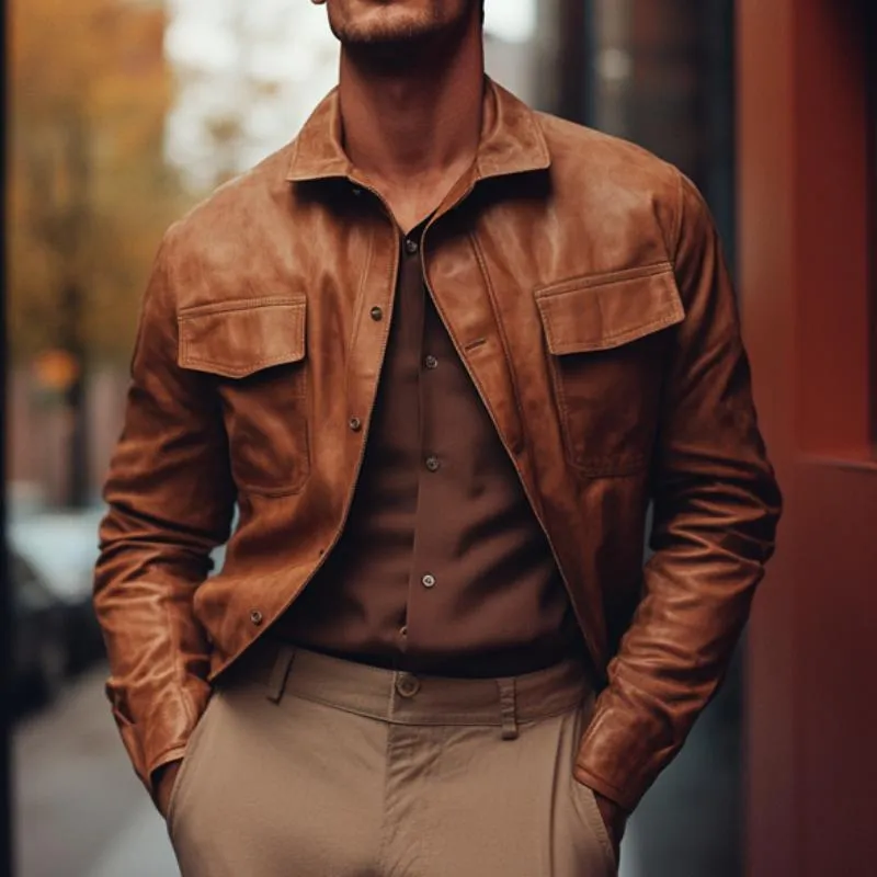 Men's Lapel Leather Shirt 13968796F sold by Manly product image thumbnail 2