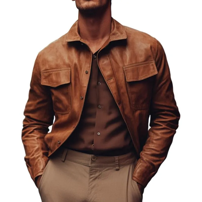 Men's Lapel Leather Shirt 13968796F sold by Manly