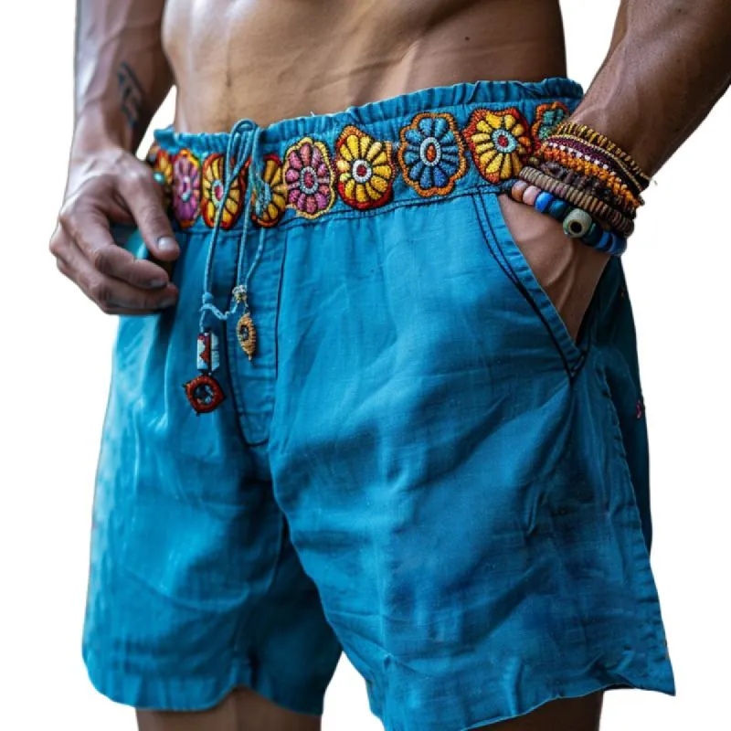 Men's Ethnic Print Drawstring Shorts 71998515Y sold by Manly