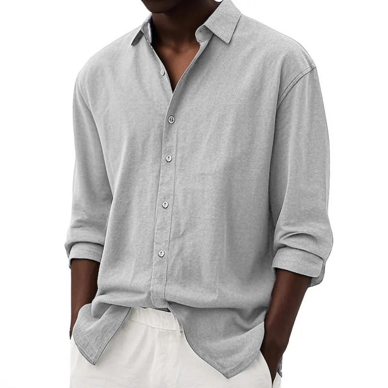 Men's Casual Solid Color Lapel Loose Long-sleeved Shirt 26047947M sold by Manly product image thumbnail 3