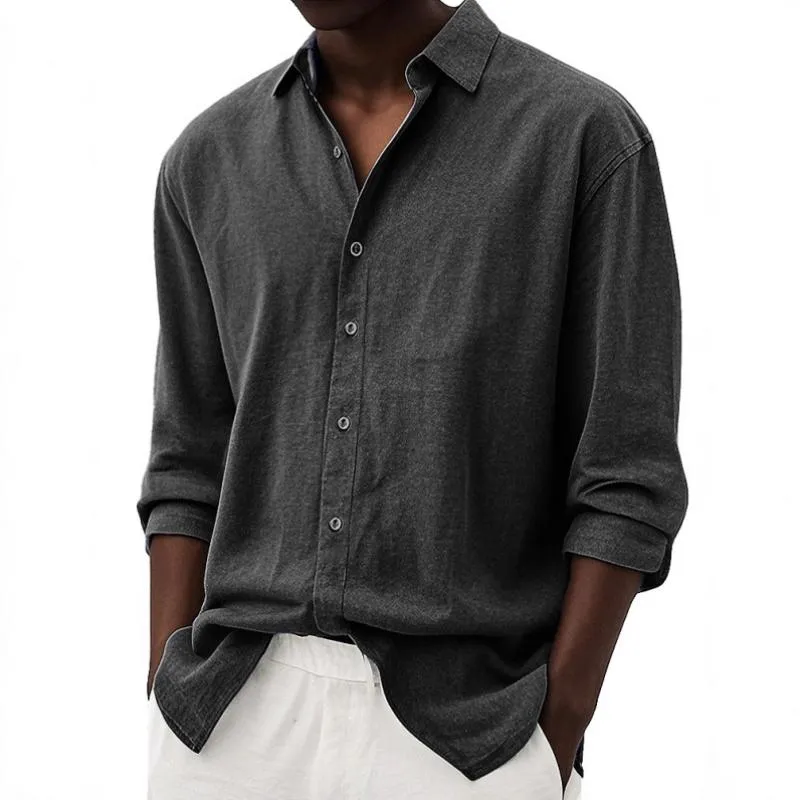 Men's Casual Solid Color Lapel Loose Long-sleeved Shirt 26047947M sold by Manly product image thumbnail 4