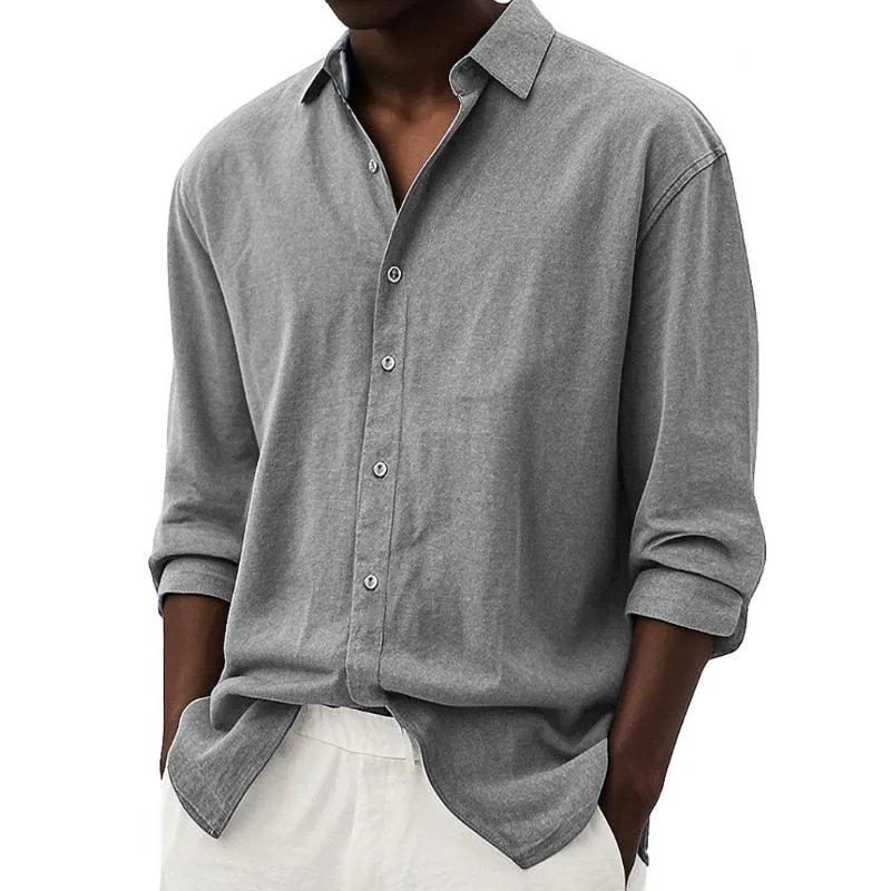 Men's Casual Solid Color Lapel Loose Long-sleeved Shirt 26047947M sold by Manly product image thumbnail 2