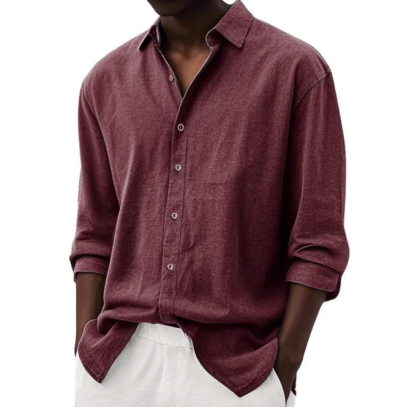 Men's Casual Solid Color Lapel Loose Long-sleeved Shirt 26047947M sold by Manly product image thumbnail 5