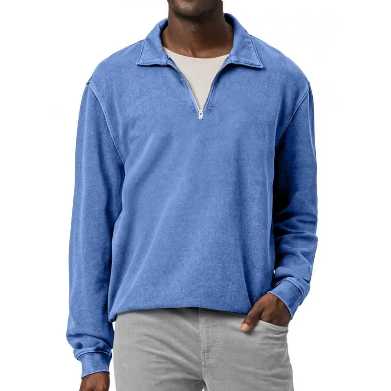 Men's Casual Solid Color Half Zip Lapel Loose Sweatshirt 01604758M sold by Manly product image thumbnail 4