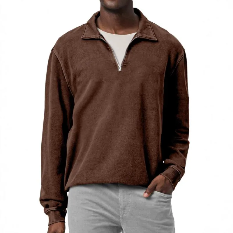 Men's Casual Solid Color Half Zip Lapel Loose Sweatshirt 01604758M sold by Manly