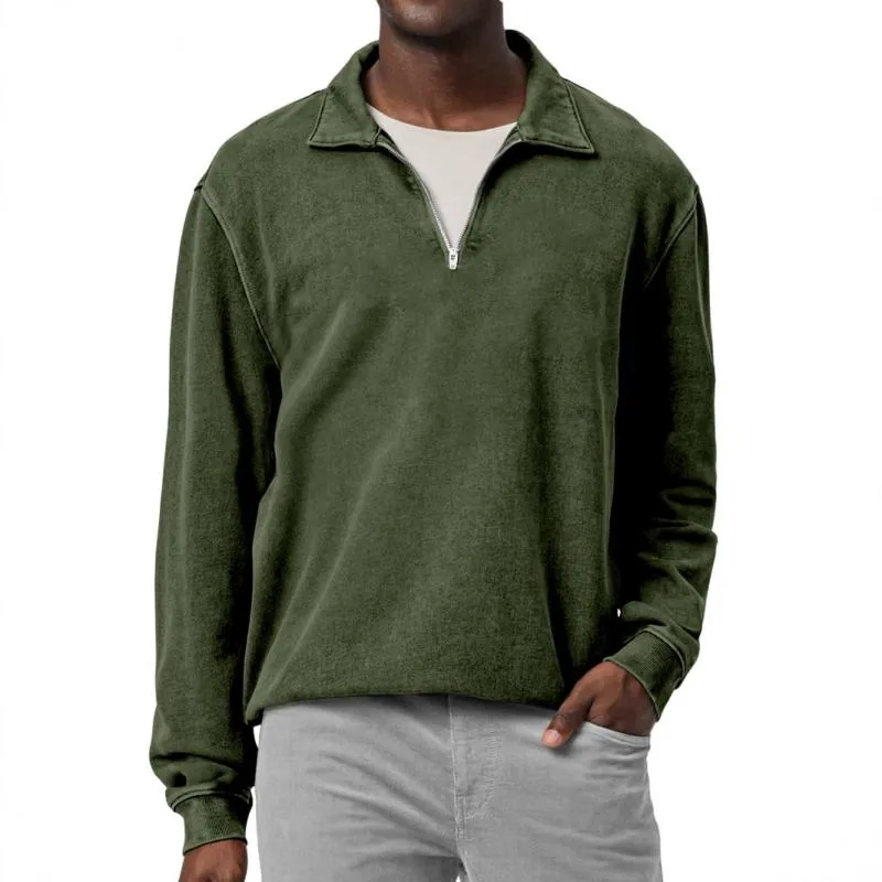 Men's Casual Solid Color Half Zip Lapel Loose Sweatshirt 01604758M sold by Manly product image thumbnail 3