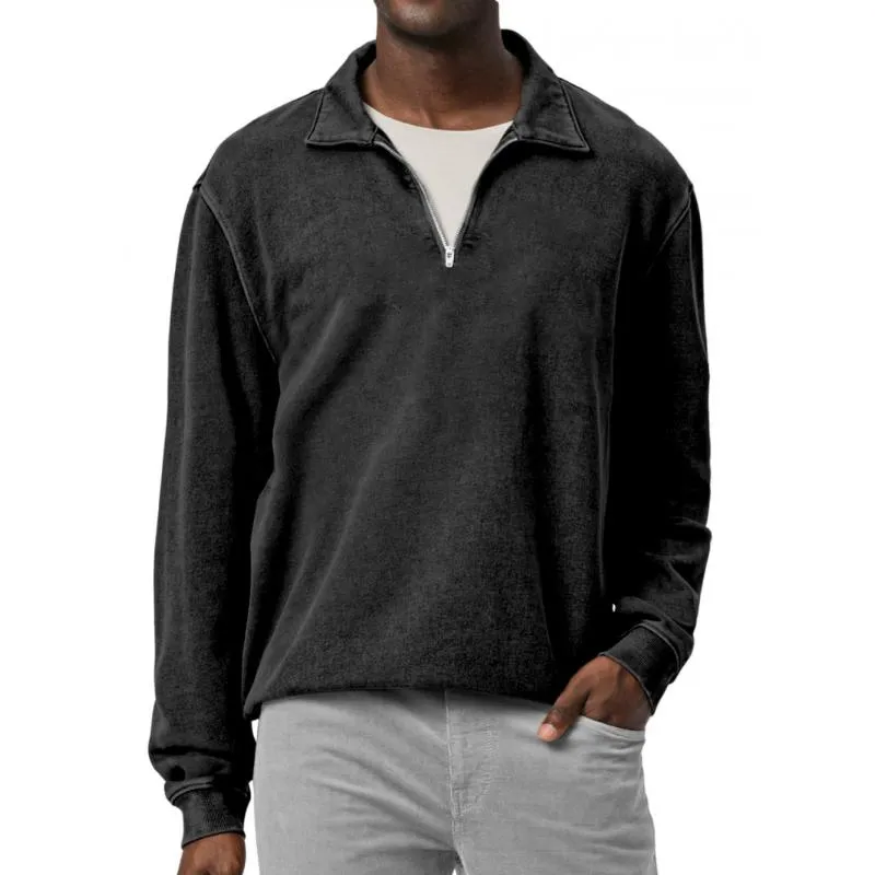 Men's Casual Solid Color Half Zip Lapel Loose Sweatshirt 01604758M sold by Manly product image thumbnail 5