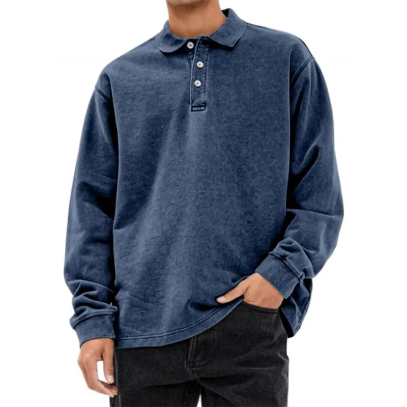 Men's Casual Lapel Loose Long-sleeved Polo Shirt 72037686M sold by Manly
