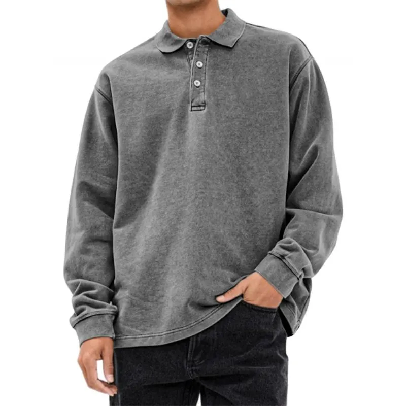 Men's Casual Lapel Loose Long-sleeved Polo Shirt 72037686M sold by Manly product image thumbnail 3