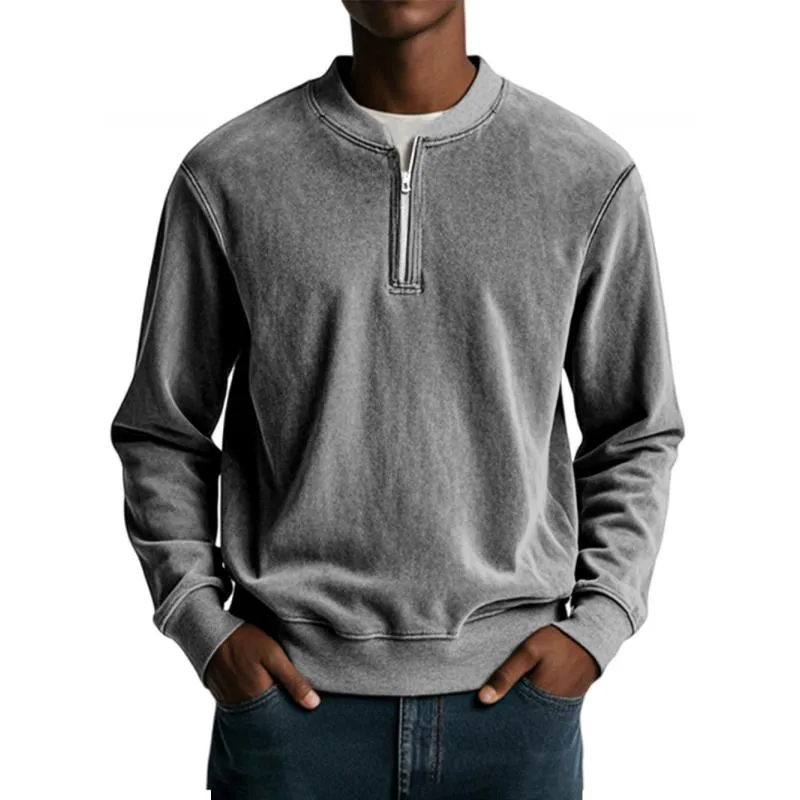 Men's Casual Solid Color Half Zip Loose Pullover Sweatshirt 90756886M sold by Manly product image thumbnail 4