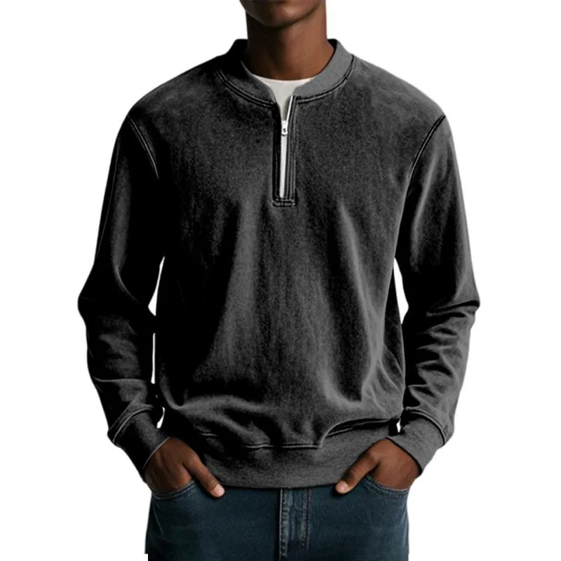 Men's Casual Solid Color Half Zip Loose Pullover Sweatshirt 90756886M sold by Manly product image thumbnail 3