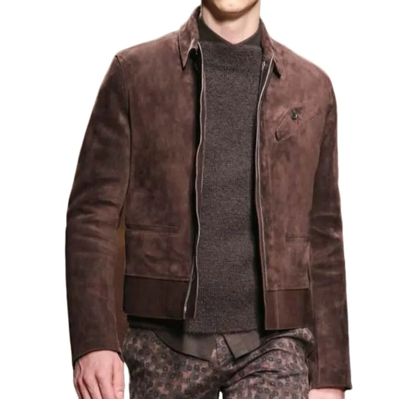Men's Vintage Classic Casual Zipper Lapel Suede Jacket 49600049K sold by Manly