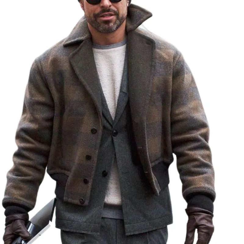Men's Retro Classic Casual Short Button Plaid Coat 79143865K sold by Manly