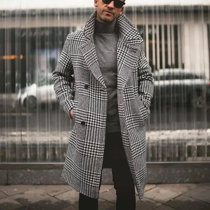 Men's Retro Classic Casual Double Breasted Knee-Length Houndstooth Coat 00944809K sold by Manly product image thumbnail 2