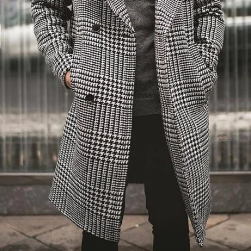 Men's Retro Classic Casual Double Breasted Knee-Length Houndstooth Coat 00944809K sold by Manly product image thumbnail 4