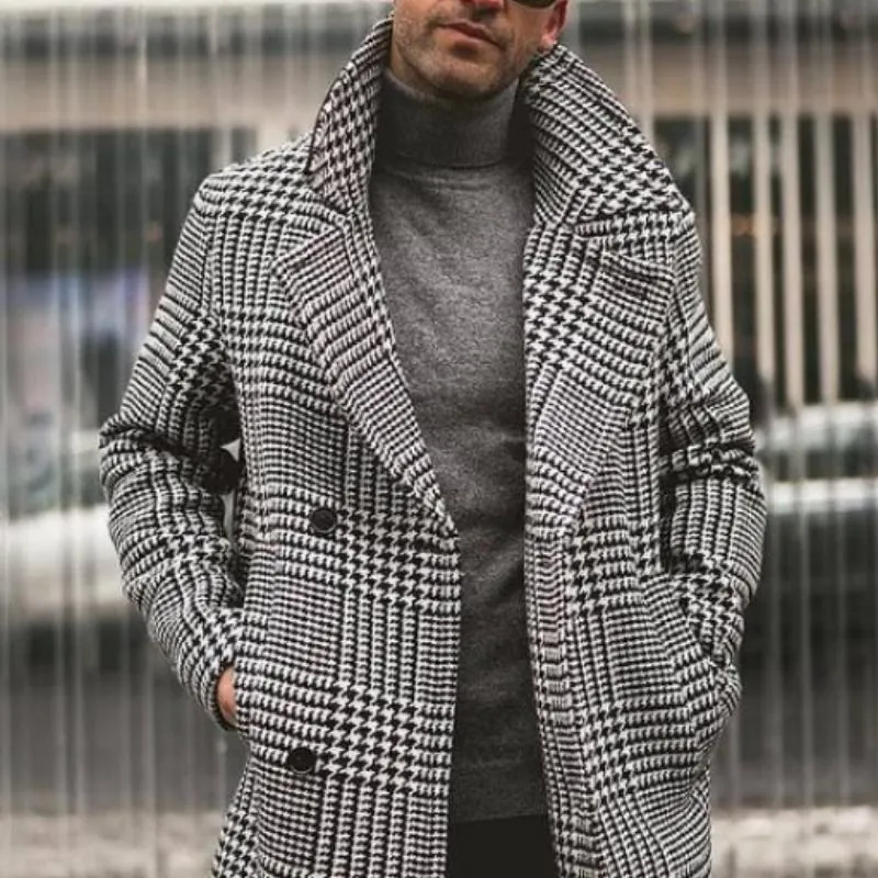 Men's Retro Classic Casual Double Breasted Knee-Length Houndstooth Coat 00944809K sold by Manly product image thumbnail 3