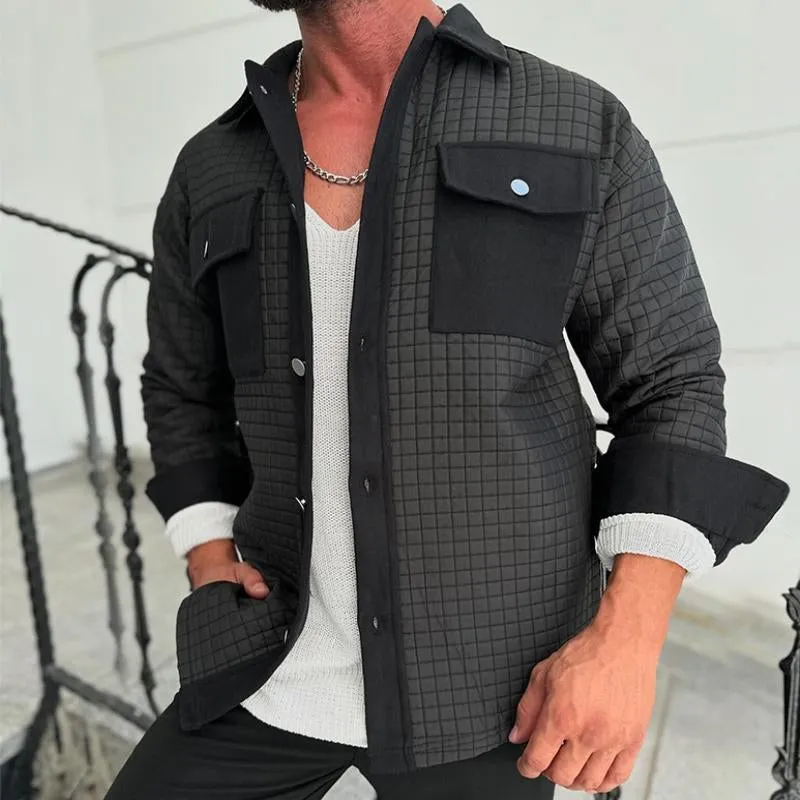 Men's Retro Casual Checkered Patchwork Pocket Jacket 31268956TO sold by Manly product image thumbnail 2