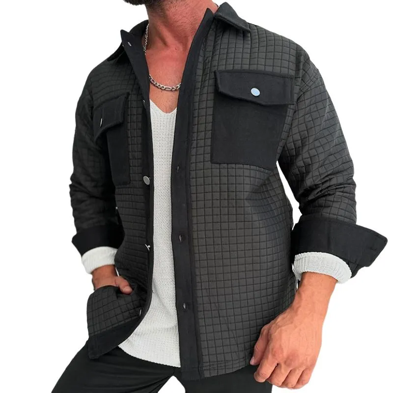 Men's Retro Casual Checkered Patchwork Pocket Jacket 31268956TO sold by Manly