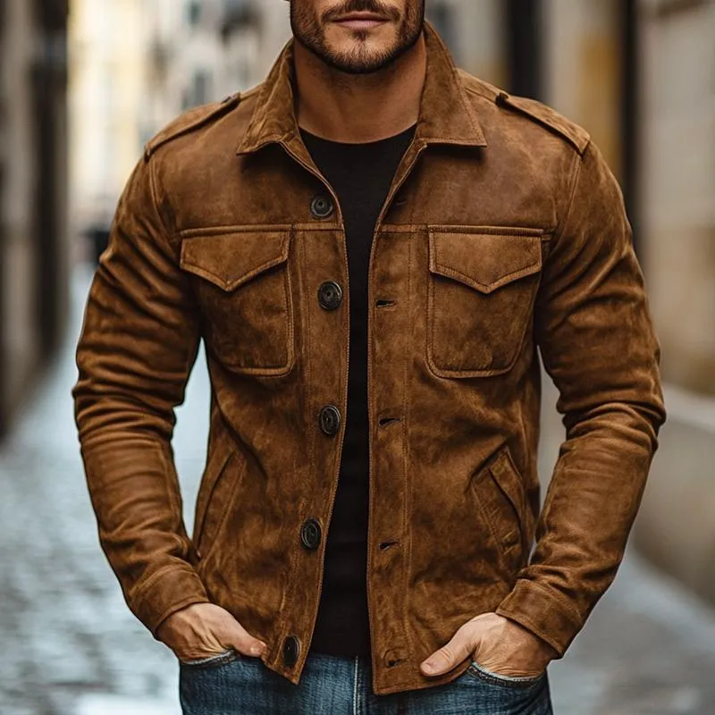 Men's Vintage Casual Suede Button Pocket Jacket 10887222TO sold by Manly product image thumbnail 2