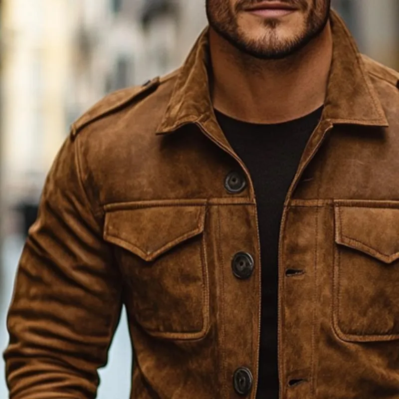 Men's Vintage Casual Suede Button Pocket Jacket 10887222TO sold by Manly product image thumbnail 3