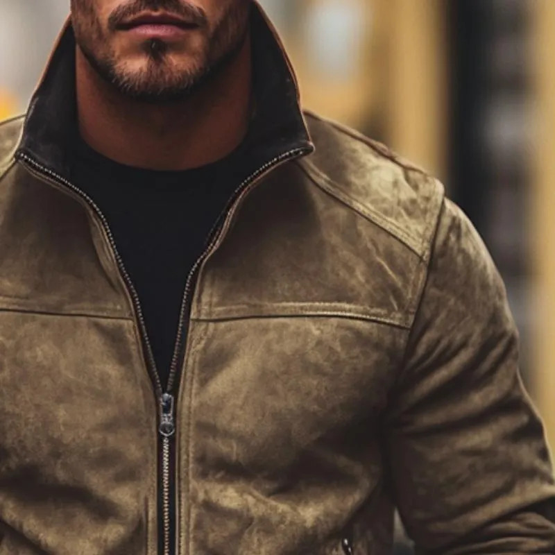 Men's Vintage Casual Suede Lapel Zipper Jacket 59521444TO sold by Manly product image thumbnail 3