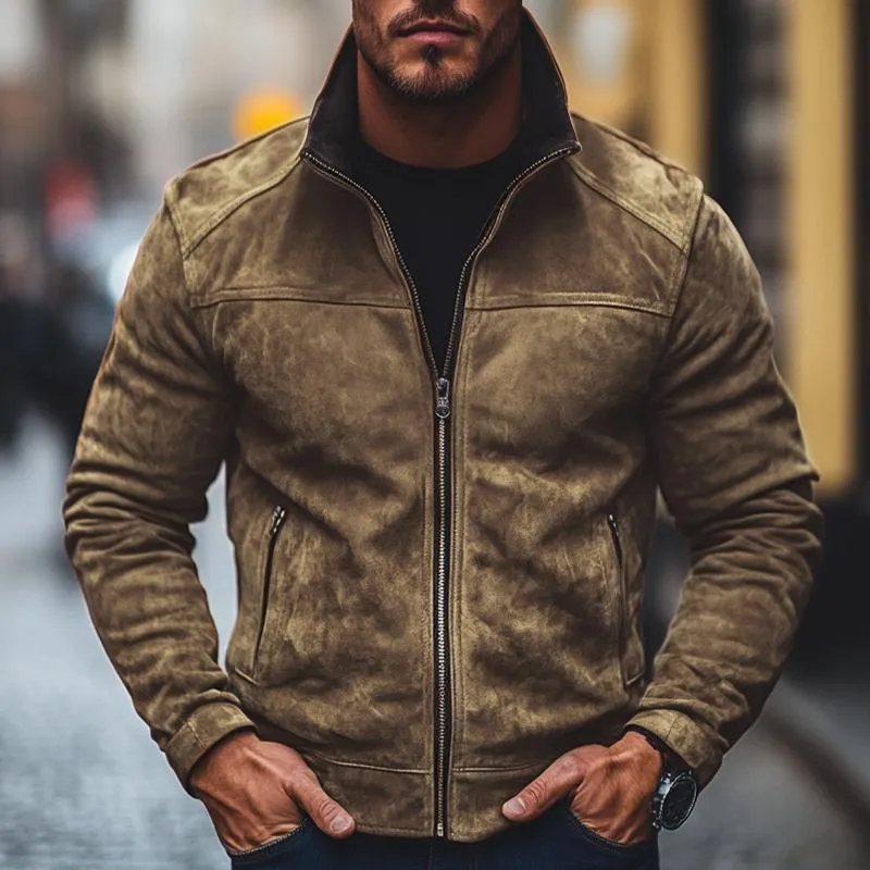 Men's Vintage Casual Suede Lapel Zipper Jacket 59521444TO sold by Manly product image thumbnail 2